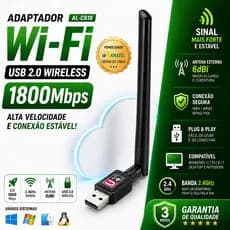 Adaptador Wi-Fi USB 1800Mbps AL-C818 5G HZ | Antena Dual Band 2.4G+5.8G | PC Notebook WIFI Plug & Play Não é USB3.0