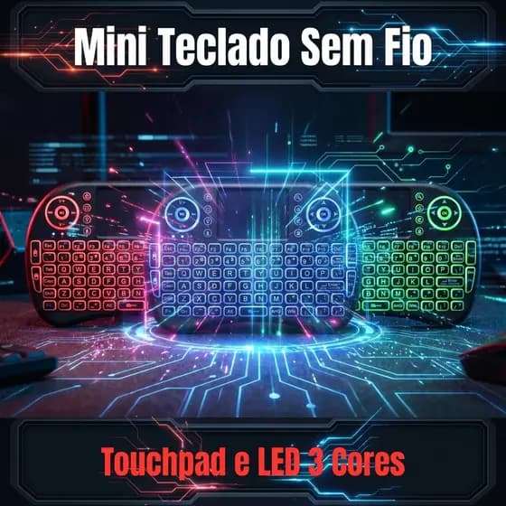 Kit 8 Mini Teclado Wireless Touchpad RGB | 2.4G Recarregável Iluminado | Atacado Smart TV PC Xbox