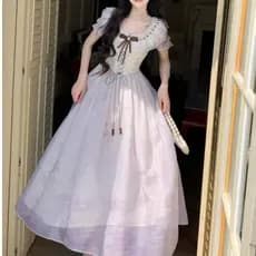 Blovelan Laranja Mar Doce Gradiente Estampa Romântico Roxo Cintura Estreita Vestido de Manga Curta Saia Longa Verão