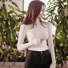 Camiseta feminina de manga comprida, venda imperdível, 2025, outono, novo estilo, camisa de fundo Modal, cor sólida, Sli