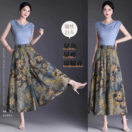 2025 verão novo estilo estilo estilo nacional tinta estilo meio comprimento Culottes moda All-Match em forma de A tamanh