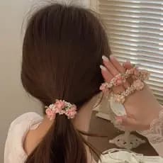 Feminino atmosfera acessórios de cabelo pérola doce flor anel de cabelo alta elástica trançada Boutique fada frisado rab
