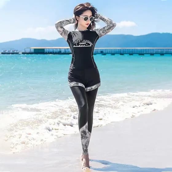 [Produto Premium] Roupa de Mergulho Feminina de Duas Peças com Mangas Longas e Calças, Proteção Solar, Roupa de Surf de 