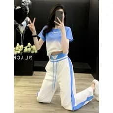 [Preferido] Conjunto Esportivo de Manga Curta com Gradiente para Mulheres, Verão 2026, Estilo Coreano, Moda Casual e Mod
