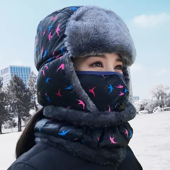 Chapéu feminino inverno versão coreana na moda nordeste ao ar livre engrossado fofo Lei Feng chapéu quente ciclismo chap