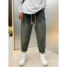 24 calças de brim americanas masculinas primavera outono Retro Street Wear lavado em linha reta solta Harem calças All-M