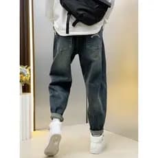 Calças de brim masculinas na moda calças soltas na moda marca High Street americano Harem calças 24 Casual All-Match cal