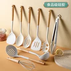 Utensílios de cozinha de silicone com cabo de faia ampliado, espátula de silicone, colher de alto valor, utensílios de c