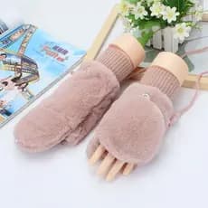 Luvas femininas inverno pelúcia bonito pelúcia engrossado quente pele de coelho Flip meio dedo dupla utilização estudant