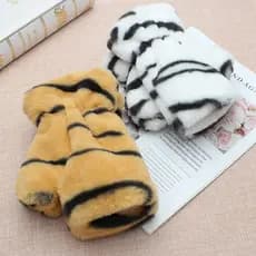 Luvas de meio dedo feminino inverno forro de lã espessamento quente versão coreana bonito tigre padrão listras St