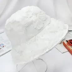 Chapéu balde de flor de renda feminino verão versão coreana bonito All-Match dobrável influenciador lantejoulas pote cha