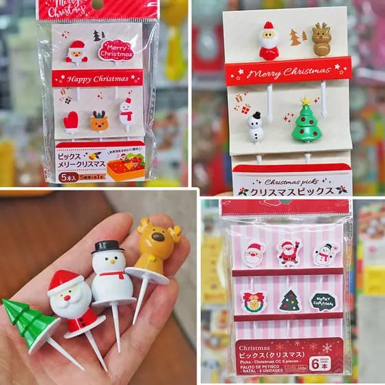 Garfo de frutas de natal série de natal bento nota bonito japonês bento pequeno garfo decorativo vara garfo de frutas