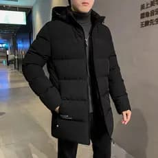 Jaqueta acolchoada de comprimento médio masculina inverno novo estilo juventude capuz removível preto acolchoado jaqueta