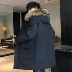 Inverno novo estilo jaqueta acolchoada masculina de comprimento médio versão coreana na moda gola de pele quente jaqueta