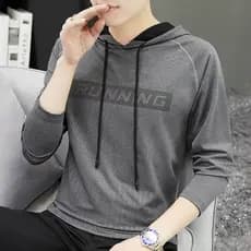 Camiseta de manga comprida de seda gelada masculina jovem estudante primavera verão novo estilo moletom com capuz estilo