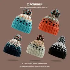 Versão coreana bonito bola de lã floco de neve malha chapéu de lã feminino outono inverno engrossado quente proteção de