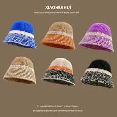 Chapéu balde de malha grossa de cor mista estilo japonês feminino outono inverno circunferência da cabeça grande capa de