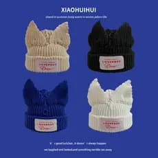 Coreia coreia bonito orelhas de gato chapéu de lã feminino outono inverno rua Wear remendo quente chapéu de malha All-Ma