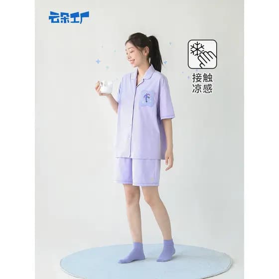 Nuvem fábrica bom sonho loja cor sólida Homewear terno feminino manga curta solto Casual algodão fino pijamas confortáve