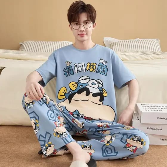 Pijamas masculinos verão puro algodão calças de manga curta estilo fino masculino Plus Size adolescentes estudantes gran