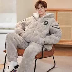 Pijamas masculinos inverno três camadas acolchoado Coral velo engrossado forro de lã inverno masculino tamanho grande Su