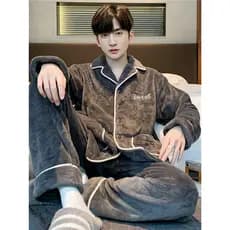 Pijamas masculinos outono inverno estilo inverno flanela engrossado velo Coral velo Loungewear inverno masculino tamanho