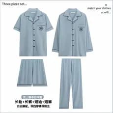 2026 novo produto primavera outono pijamas masculinos puro algodão conjunto de quatro peças algodão estilo fino verão ma