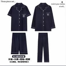 Novo estilo 100% algodão pijamas masculinos primavera outono Cardigan de manga comprida conjunto de quatro peças verão d