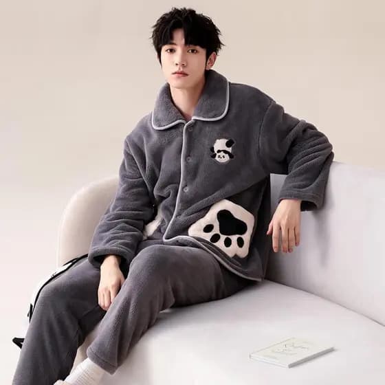 Pijamas de flanela masculino outono inverno mais velo engrossado 2025 novo estilo masculino Coral velo plus Size quente