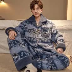 Pijama de lã Coral masculino outono inverno engrossado mais lã juventude 2025 novo estilo inverno quente Homewear menino