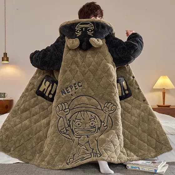 Pijamas masculinos inverno Coral velo três camadas acolchoado engrossado forro de lã camisola de comprimento médio juven