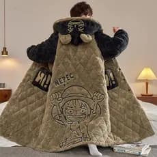 Pijamas masculinos inverno Coral velo três camadas acolchoado engrossado forro de lã camisola de comprimento médio juven