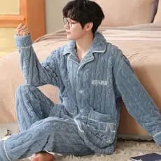 Pijamas de flanela masculino outono inverno estilo mais lã inverno quente Coral velo plus Size inverno engrossado Homewe