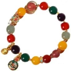 Pulseira De Feng Shui Para Riqueza Contas Naturais Vários Tesouros Com Pingente De Besta De Ouro Wonton