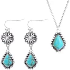 Brincos Pendurados Em Turquesa Colloca & amp ; Conjunto De Colar Para Mulheres , Boêmio Ocidental De Prata Esterlina 925