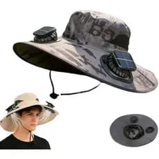 Chapéu De Ventilador Solar Para Homens E Mulheres , 2 Ventiladores Removíveis Integrados UPF 50 + Aba Larga , Sol De Pra