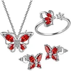 925 Prata Esterlina Pedra De Aniversário Borboleta Jóias Feminino Cristal Animal Bonito Borboletas Colar/Brinco/Anel/Pul