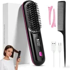 Escova modeladora, escova para modelar cabelos curtos, escova alisadora sem fio com display LED, escova elétrica para ca