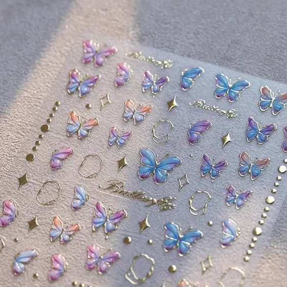 Adesivos de Unhas com Borboletas 5D, Adesivos de Unhas com Borboletas Douradas, Decalques de Unhas com Estrelas, Adesivo