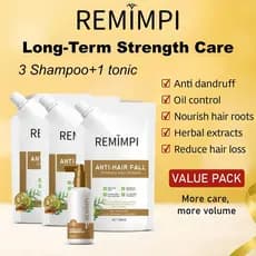REMIMPILong-TermHairCareSet–3ShampoosAntiQuedaDeCabelo+1TônicoParaCrescimento | Sistema de Fortalecimento e Regeneração