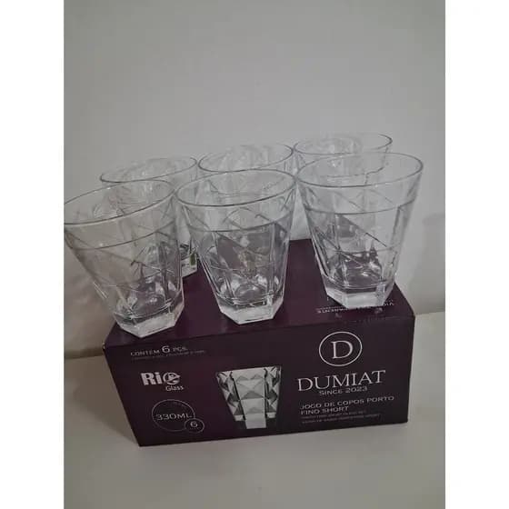 Jogo de copos de vidro 330ml transparente Porto Fino Short - Dumiat - conjunto com 6 copos