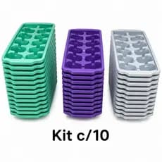 Kit 10 Formas de Gelo Plástica Cubos Grande Bandeja para Freezer