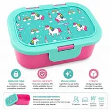 Pote Organizador Infantil Unicórnio Com Trava 14x10cm Livre de BPA Pottê