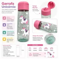 Garrafa Infantil Garrafinha Squeeze 350ml com Tampa Fixa Volta as Aulas