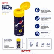 Garrafa Infantil Garrafinha Squeeze 350ml com Tampa Fixa Volta as Aulas