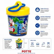 Pote Infantil Redondo Com Alça Sonic 9cm Livre de BPA Pottê