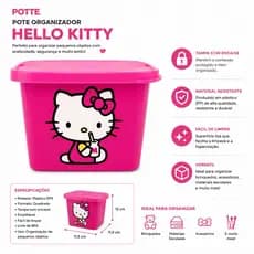 Pote Organizador Infantil Hello Kitty Quadrado Com Tampa 11,5cm Livre de BPA Pottê