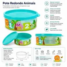 Pote Redondo Infantil Animais 250ml Com Tampa Livre de BPA Pottê