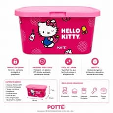 Pote Organizador Infantil Hello Kitty Retangular Com Trava 14cm Livre de BPA Pottê