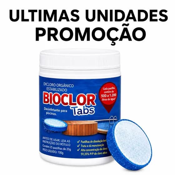 Bioclor Tabs 2g - Pastilhas Higienizadoras Para Piscinas, Ofurôs, Spas e Banheiras